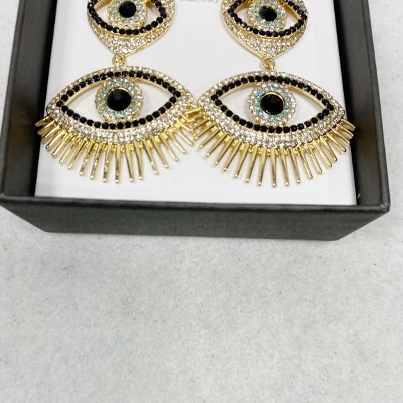 C&C california Gold Rhinestone Heart Eye Earrings NWT - Picture 5 of 7